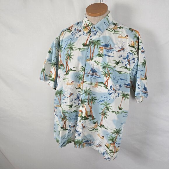 Campia Moda Shirt Men's L Blue Colorful Hawaiian Tropic Button Down Short Sleeve - Picture 13 of 16
